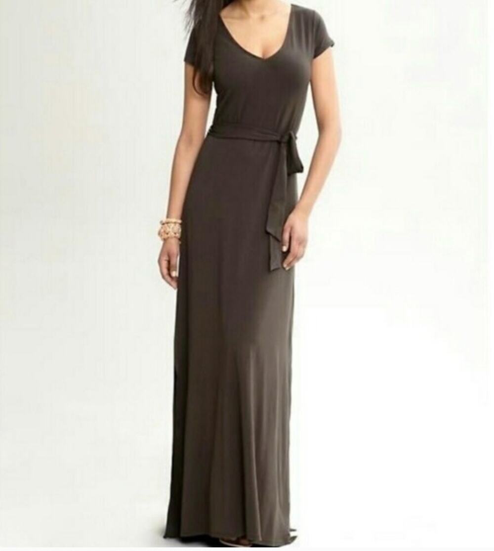 Banana Republic Heritage Stretch Brown Maxi Dress Size S Fit Flare Jersey Petite